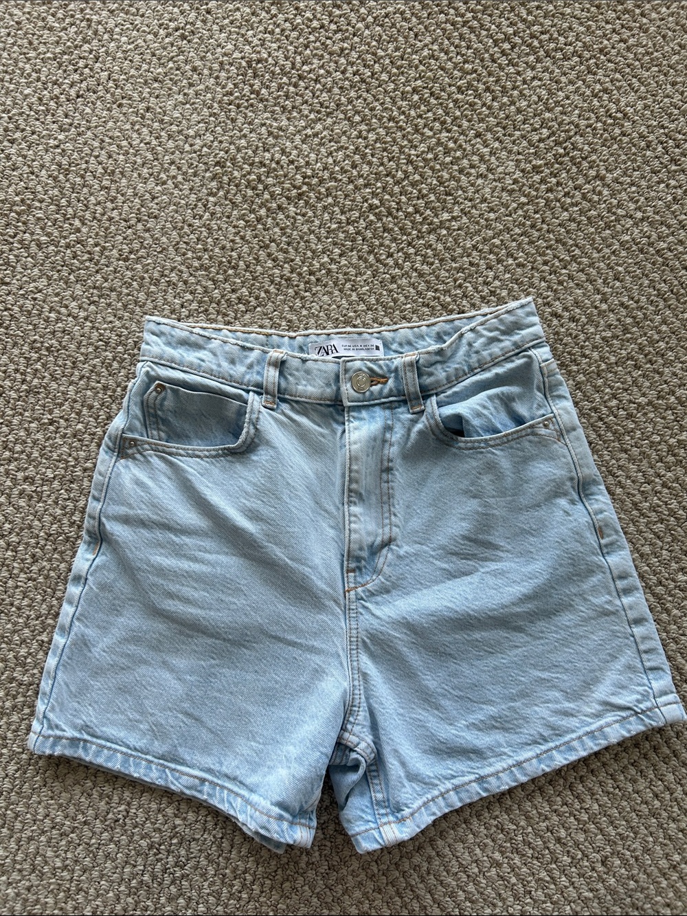 Zara Pale Blue High-Rise Denim Shorts